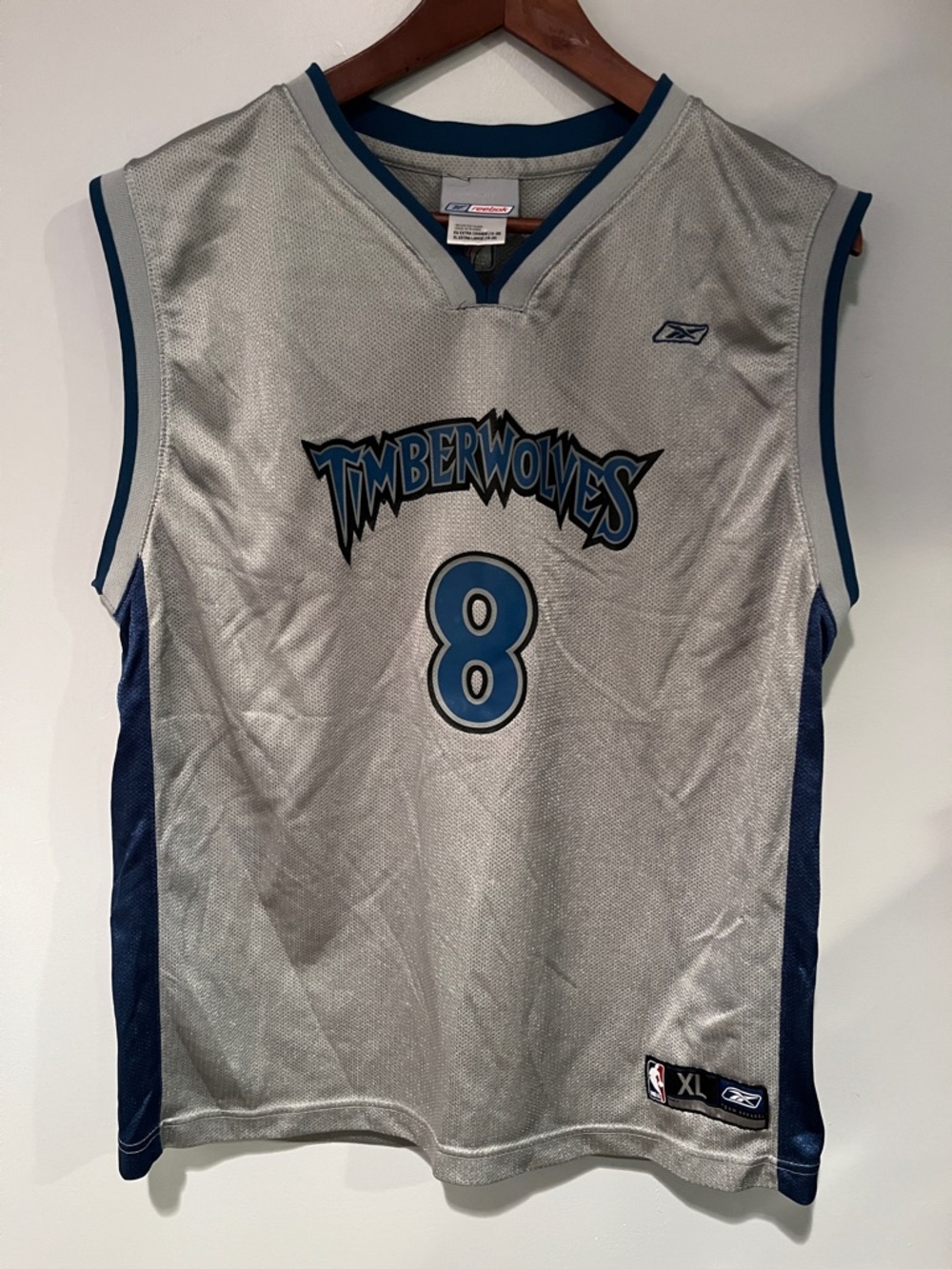 Reebok Timberwolves #8 Silver and Navy Basketball Jersey